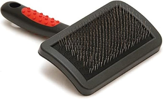 Jeffers Pet Hard Pin Universal Slicker Brush for Dogs & Cats – Firm Bristles, Curved Head for Tough Mats & Tangles, Non-Slip Grip, Best for Thick Coats, Heavy Matting – Black, Red - Small