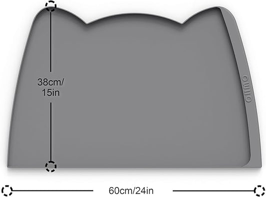 OHMO Dog Food Mat(Dark Grey, 24 * 15'') w/Residue Collection Pocket Silicone Pet Feeding Mat for Floor High Edges Anti Spills Waterproof Cat Water Bowl Tray, Easy Clean Placemat