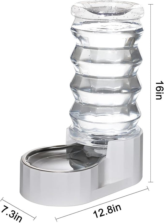 RIZZARI Large Gravity Water Dispenser: 8L Automatic Upgraded Water Feeder with Stainless Steel Bowl - Two Caps and Filters for Pets Indoor/Outdoor Use by Owners