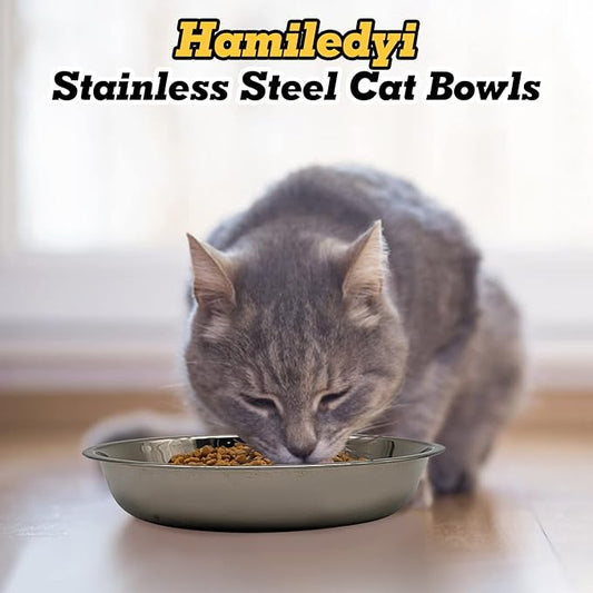 Hamiledyi 12 Pcs Stainless Steel Cat Bowls Replacement Whisker Fatigue Relief Cat Plates Pet Water Dish Shallow Kitten Bowls Pet Bowls for Dogs Cats and Other Small Animals (7.68 Inch Diameter)