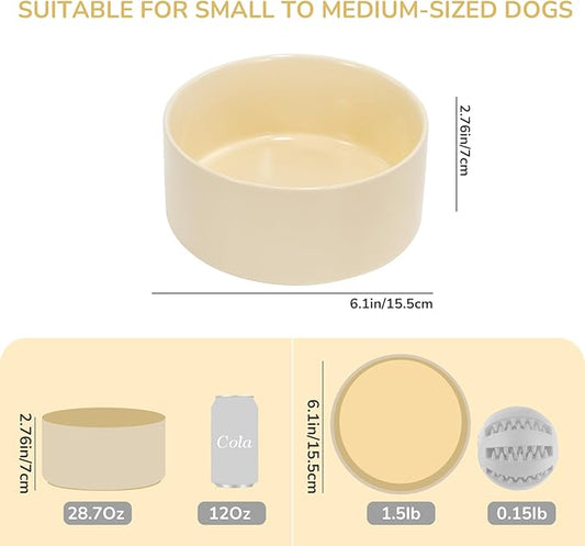 SPUNKYJUNKY 28.7OZ Ceramic Dog and Cat Bowl, Modern Cute Weighted Food Water Bowl for Replacement Beige (1 Pack)