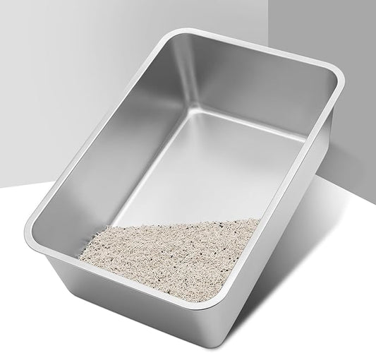 GOLDENKEY 2 Pack 23.6"x 15.7"x 8" Extra Deep & Large Stainless Steel Cat Litter Box with High Sides,XXL Metal Litter Box for Big Cat,Non Stick Odorless Easy to Clean