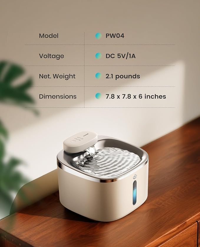 oneisall Wireless Cat Water Fountain, 3.5L/118oz Battery Operated Pet Drinking Fountains Stainless Steel for Cats Indoor, Cordless Cat Fountains with Motion Sensor, Stainless Steel White(Hale 3.5L)