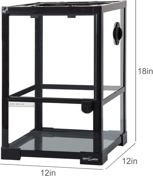 REPTI ZOO Amphibian Habitat Tank 10 Gallon, Full Vision Glass Reptile Terrarium 12" x 12" x 18", Vertical Reptile Tank with Deep Base & Top Screen Ventilation