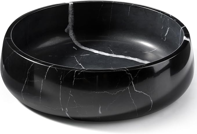 Natural Marble Dog Bowl, 5lbs Non Slip Dog Food Bowl, Non Spill Weighted Water Bowls for Large Dogs, Durable Big Dogs Dish, Puppy Pet Bowls, Easy to Clean, Holds 6.5 Cups(Spain Black)