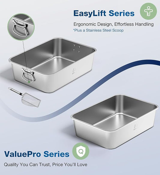 Stainless Steel Litter Box, Large Metal Cat Litter Box with High Sides, Odor-Free, Non-Stick, Easy to Clean, Ideal Cat Toilet for Most Cats, Litter Tray