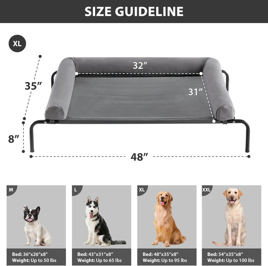 RRPETHOME Large Elevated Cooling Dog Bed, Raised Dog Cot Beds for Large Dogs, Elevated Outdoor Pet Bed, Chew Proof Portable Cooling Pet Cot with Skid-Resistant Feet and Breathable Mesh