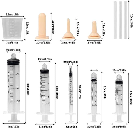 Suxgumoe Pet Feeding Bottle Set, Feeding Silicone Nipple with Bottle and Syringes, Reusable Pet Nursing Kits Feeding Tools for Rabbits, Small Animals (3 Nipples+5 Syringes + 1 Measuring Cup)