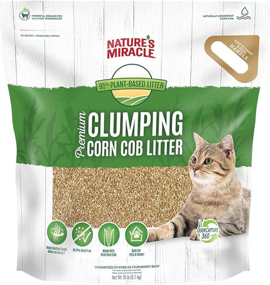 Nature's Miracle Premium Clumping Corn Cob Litter, Tough Odor Bio-Enzymatic Formula, Dust Free, 18lb (2 pack)