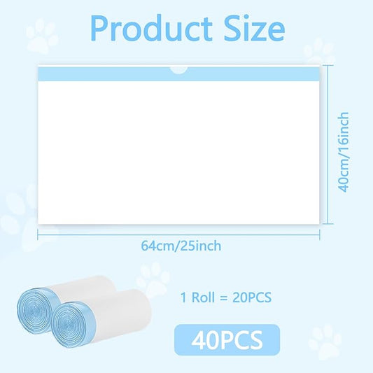 40 Count Cat Litter Box Liners - Large Drawstring Cat Litter Bags, Extra Thick Heavy Duty Durable Litters Tray Pet Cats Pan Liners, Waste Replacement Bags for Self-Cleaning Cats Litter Boxes 16" x 25"