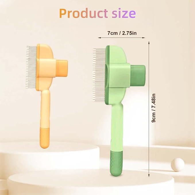 Zen Brush for Cats & Dogs, Avatore Zenbrush Pet Comb, Self-Cleaning Grooming Brush, Stainless Steel Teeth for Shedding Hair Removal 2-pack (Green+Yellow)