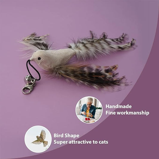 Cat Feather Toys - Interactive Wand & Teaser Set, Indoor Kitten Play & Exercise