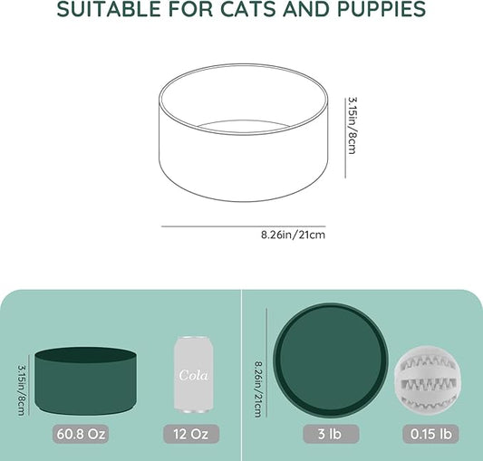 SPUNKYJUNKY 60OZ Ceramic Dog and Cat Bowl, Modern Cute Weighted Food Water Bowl for Replacement Green (1 Pack)