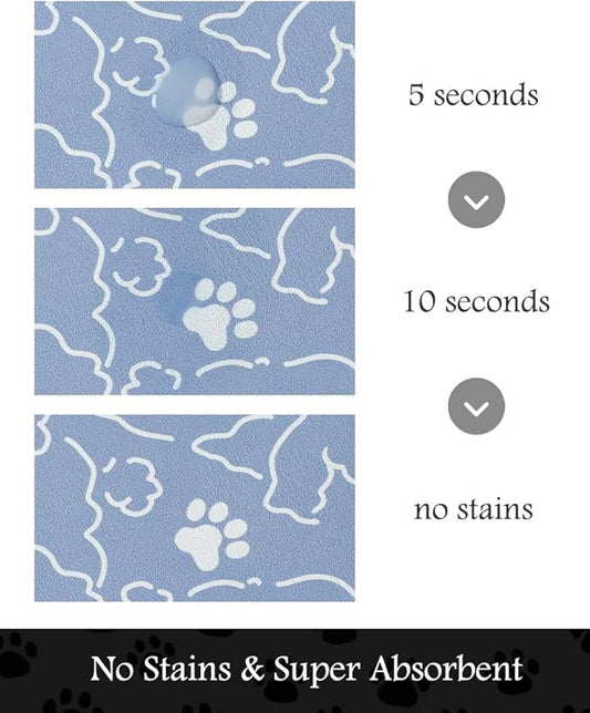 Pet Feeding Mat-Absorbent Dog Mat for Food and Water Bowl-No Stains Quick Dry Water Dispenser Mat-Dog Accessories Pet Supplies-Bowl for Messy Drinkers(BLUEDOGS,12"x19"