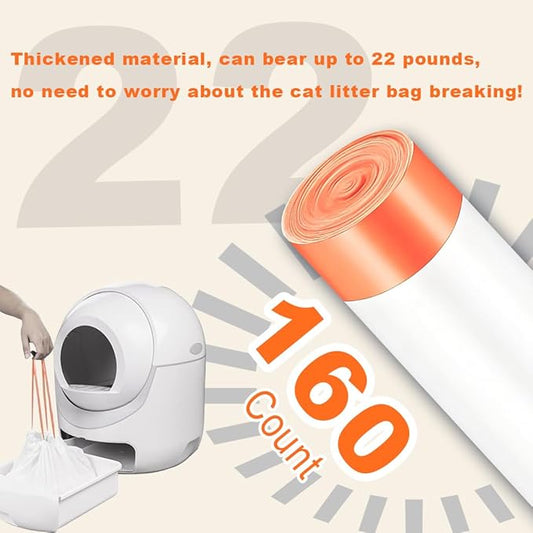 160 Pack Cat Litter Bags with Drawstring,Compatible with Litter Robot 3 & 4, Self Cleaning Automatic Cat Litter Box Bags (10-12 Gallons)