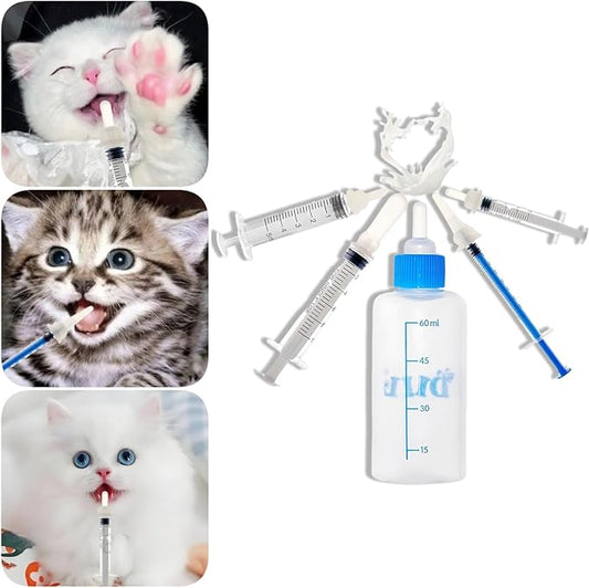 Kitten Bottle Feeding Kit 1ml 3ml 5ml 10ml 60ml - Kitten Puppy Milk Replacement Small Animals Waterer Feeder Newborn Puppy Bottles for Nursing