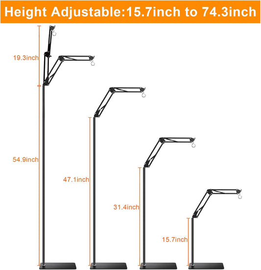 Reptile Lamp Stand Reptile Light Stand (15.7inch to 74.3inch) with 360° Adjustable Swing Arm, Heat Lamp Holder for Bearded Dragon Turtles Snake and Chicks