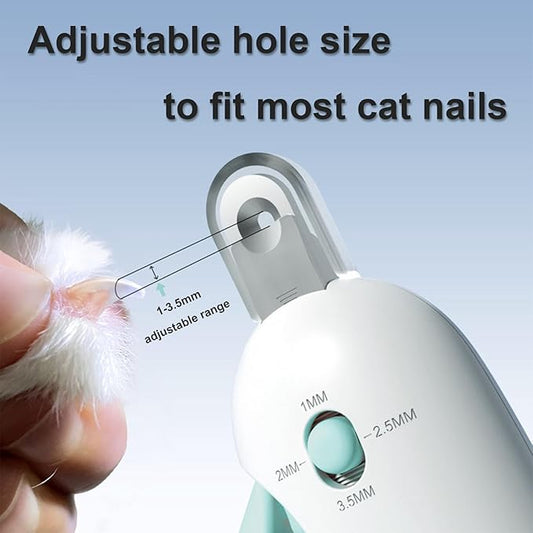 Pett Nail Clipper for Cats - Gentle Round-Hole Trimmer with Dust Storage | Adjustable Size & Hidden Nail File | Pet Grooming Tool for Safe & Loving Care (Blue)