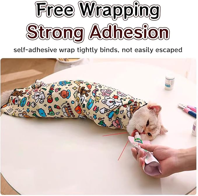 MANON ROSA Cat Grooming Wrap – Self-Adherent Anti-Scratch Swaddle Restraint Bag for Nail Cutting, Medication, Multifunctional Care - Calm Cozy Burrito Papoose Pet Magic Blanket (S Within 3.3lbs)