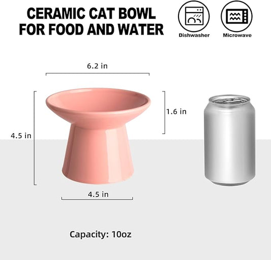6.2 Inch Extra Wide Elevated Ceramic Cat Bowls, Food and Water Bowl Set for Elder Big Cats Small Dogs, Raised Design for Pet Easy Eating, Protect Cat's Spine Set of 1(Pink)