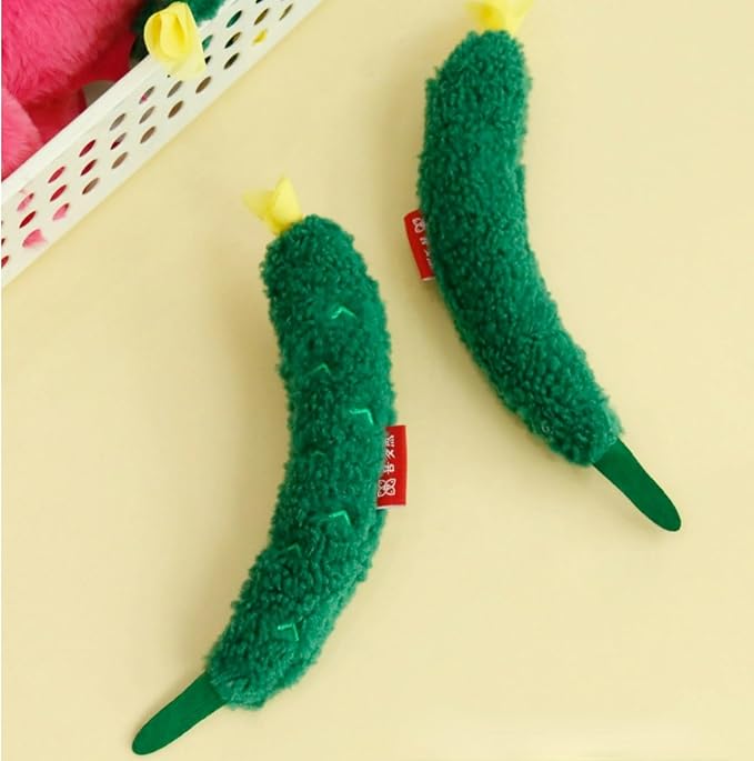 Cat Plush Toy Realistic Vegetable Set Cucumber Radish Shapes Sound-Making Plush Felt Fabric Catnip Crinkle Paper Dog Cat Accessories Pet Gifts for Christmas (Cucumber 3 pcs)