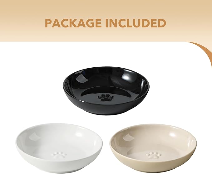 5.7'' Ceramic Wide Whisker Friendly Cat Dishes, Set of 3 Ceramic Cat Bowls, 3 Colors Indoor Kitten Feeding Food& Water Dish to Prevent Whisker Fatigue(3 Pcs)