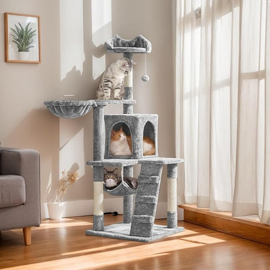 Yaheetech Cat Tree Tower Kitten Condo Scratching Post with Hammock Basket 54in