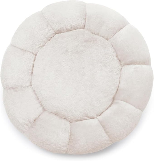 Sherry Kline Pets “Daisy Round” Donut Shape Calming Bed for Dogs and Cats, from Soft Faux Fur, Available in 4 Sizes, Machine Washable