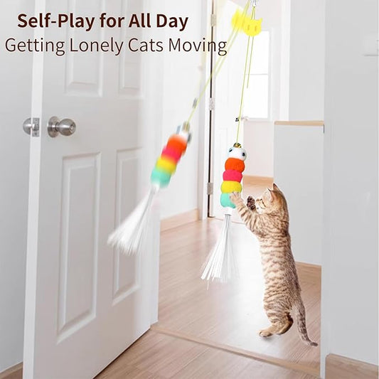 Kitten Toys 6 Pcs Interactive Feather Cat Toys, Cat Teaser Retractable Indoor Cat Toys Self Play Hanging Cat Toy,Cat Toy Indoor Kitten Play Chase Fun Exercise, Mental Physical Stimulation
