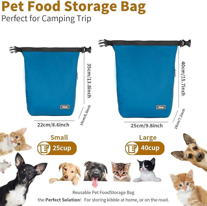 Pet Food Storage Bag,Dog Storage Organizer Bag w/2PCS Collapsible Dog Travel Bowls and Zipper Side Pocket for Home(Blue, Large)