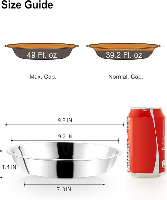 VENTION Big Shallow Cat Food Bowls, Outer Dia. 9.8 in Whisker Fatigue Cat Bowl, Stainless Steel Cat Food Dish for Indoor Cats, Set of 2 Replacement Cat Bowls for Raised Station(49 Fl.oz)