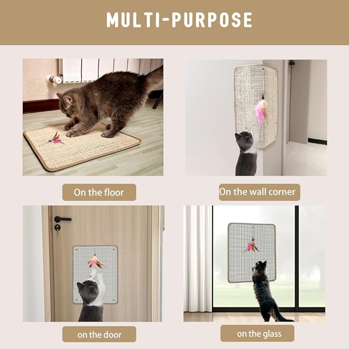 Sisal Cat Nail File & Scratching Pad - Wall Mount/Floor Cat Scratcher, Built-in 80-Grit Aluminum Oxide for Natural Nail Trimming, Protect Furniture (14.81"x11.12")