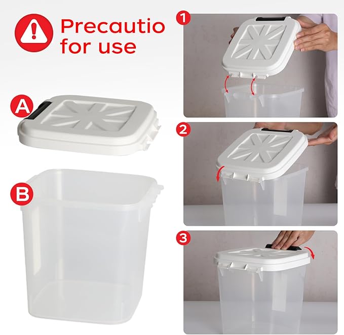 Airtight Rice Storage Container 50 lbs, Attachable Wheels, for Dog Cat Bird and other Pet Food Storage Bin, Keep Fresh, Easy Mobility, BPA Free, White