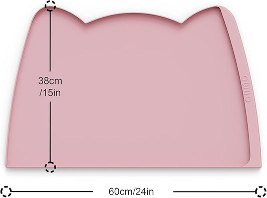 OHMO Dog Food Mat(Pink, 24 * 15'') w/Residue Collection Pocket Silicone Pet Feeding Mat for Floor High Edges Anti Spills Waterproof Cat Water Bowl Tray, Easy Clean Placemat
