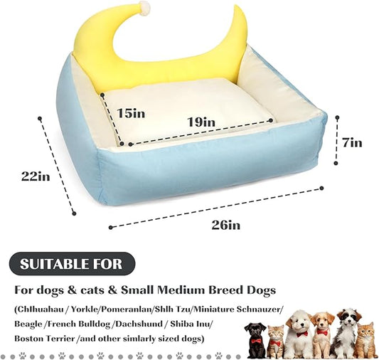 RAIN QUEEN Cat Bed, Cat Beds for Indoor Cats Washable, Orthopedic Fluffy Calming Sleeping Super Soft Plush Pet Bed for Dog and Cat with Anti-Slip Bottom (25.6" x 22.8" x 7.1")