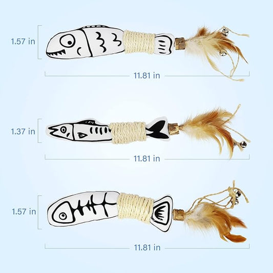 Snowlove 3-Pack Cute Catnip Feather Toys with Silvervine Rope & Bells
