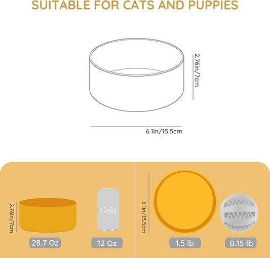 SPUNKYJUNKY 28.7OZ Ceramic Dog and Cat Bowl, Modern Cute Weighted Food Water Bowl for Replacement Yellow (1 Pack)