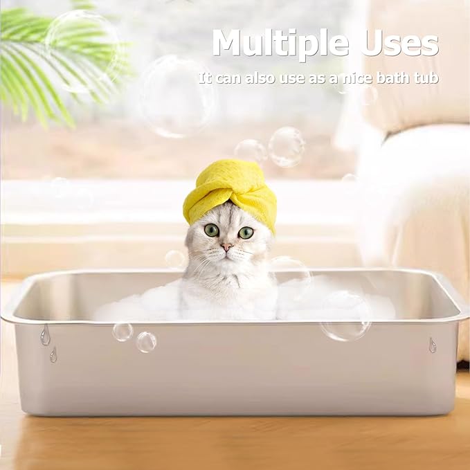 Stainless Steel Cat Litter Box, Large Metal Litterbox, XL Stainless Steel Litter Tray Pan for Big Cats, 23.6" Lx15.7 W x5.9 H, No Odor Absorption, Easy to Clean, Rustproof, Leakproof