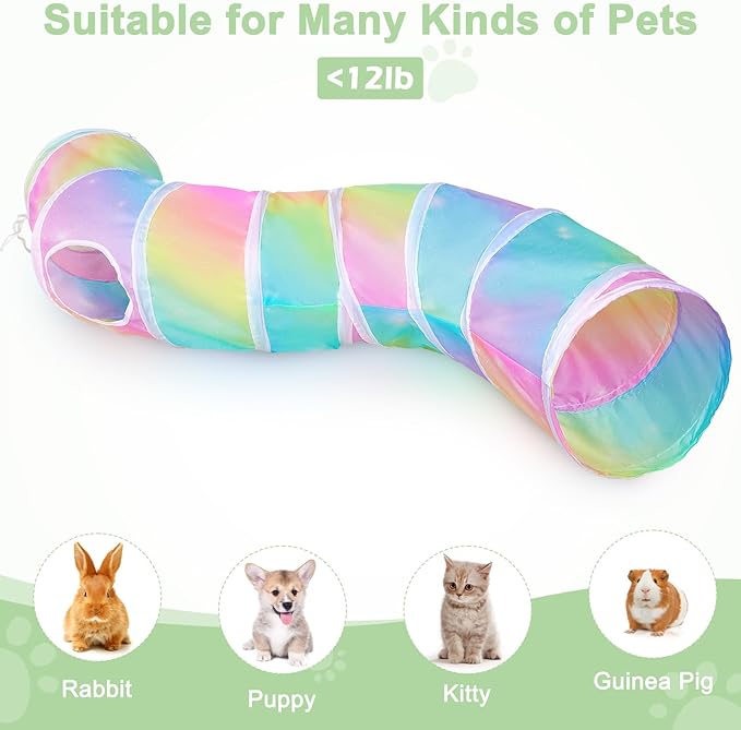 Glittme Cat Tunnel, Cat Tunnels for Indoor Cats, S-Shape Cats Cave with Cat Toys, Foldable Cat Tubes and Tunnels for Cats, Rabbit, Puppy, Guinea Pig