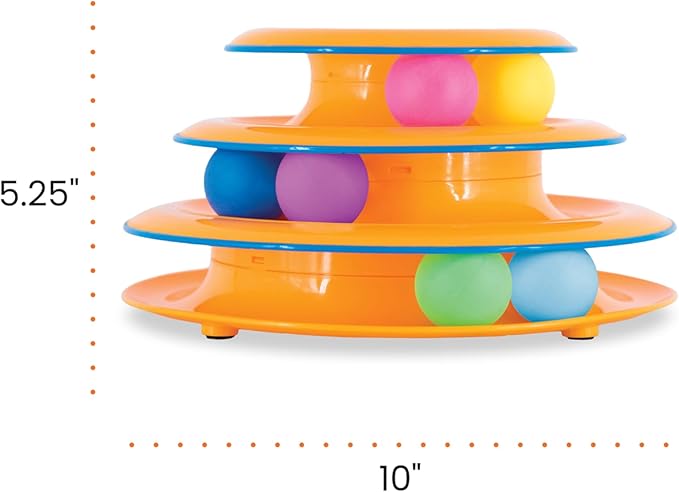 Catstages Tower of Tracks 3-Level Cat Track Toy with 6 Balls, Interactive Toy for Indoor Cats, Orange