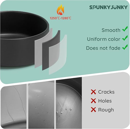 SPUNKYJUNKY 42OZ Ceramic Dog and Cat Bowl, Modern Cute Weighted Food Water Bowl for Replacement Black (2 Pack)