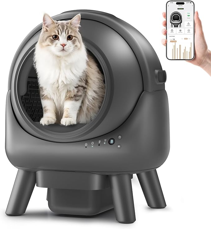 Self Cleaning Litter Box for Multiple Cats – Automatic Cat Litter Box with App Control, Odor-Free Waste Disposal, Dual Safety Sensors, Litter Bags, Grey-Qx3