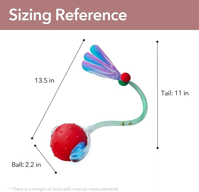 Speedy Tail Ball Toy 3.0 with 3 Play Modes, Bonus Tail, Powerful Motor Moving Ball, Interactive Auto Toy for Indoor Bored Kitten & Adult Cats, USB Rechargeable (Red, Birdsong)