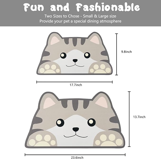 Grey Cat Food & Water Mats - Absorbent Pet Feeding Placemats 17.7 * 9.8 inch
