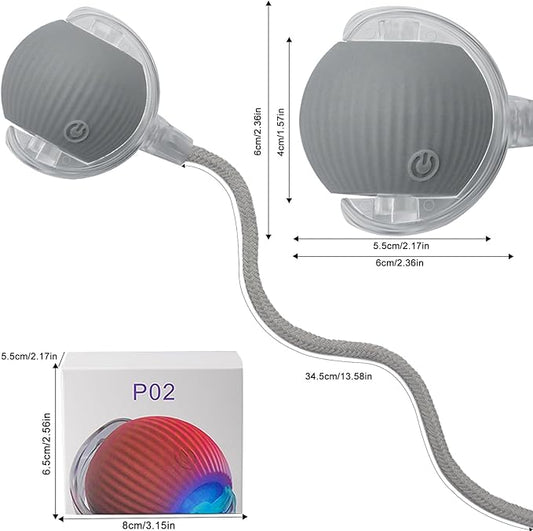 Interactive Cat Dog Toy Ball: Indoor Small Automatic Moving Smart Rolling Fun Pet Game with Led Light and String Tail for Motion Activated, Cute Kitten Puppy Present, Exercise Wheel Supplies (Grey)