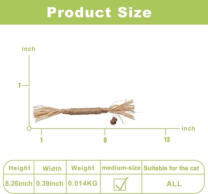 PAZ'S GIFT Catnip Toy Cat Toys Catnip Toy cat chew Toy cat Kicking silvervine Stick Teeth Cleaning Cute Kitten Teething Indoor Interactivecat Dental Care Matatabi (Raffia 2pcs)