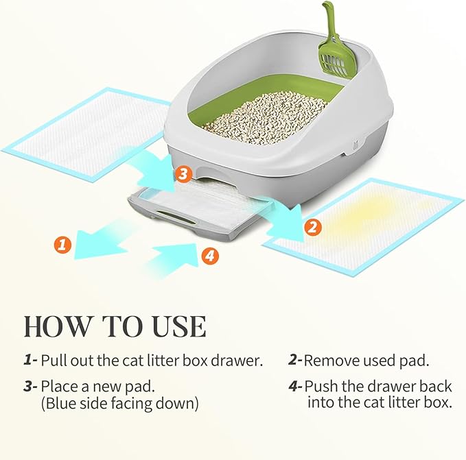 60 Count Cat Litter Pads for Tidy Cats Breeze System 16.9" X 11.4", Cat Pad Refills for Litter Box, Thickened Super Absorbent Pee Pad, Odor Control & Leak-Proof, Unscented