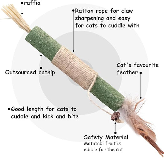 PAZ'S GIFT Cat Toys Catnip Toys Cat Kick Toy Natural Silvervine Catnip Sticks Kitten Teeth Molar Chew Toys, cat Indoor Toys Interactive cat Cleaning Teeth,Reduce Obesity and Loneliness 2-Pack