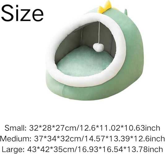 Cat Bed Cave with Removable Cushion, Indoor Pets Plush House Bed with Pompom for Small Dogs Cats Kitten Puppy Rabbits (Green,M)
