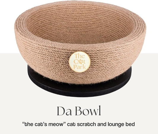 Da Bowl – 2-in-1 Sisal Cat Scratcher Bed with Catnip & Solid Wood Base for Indoor Cats, Round Scratching Nest, Jute Scratching Lounge Couch, Durable Pre-Assembled Cat Furniture, 13.8x5.9